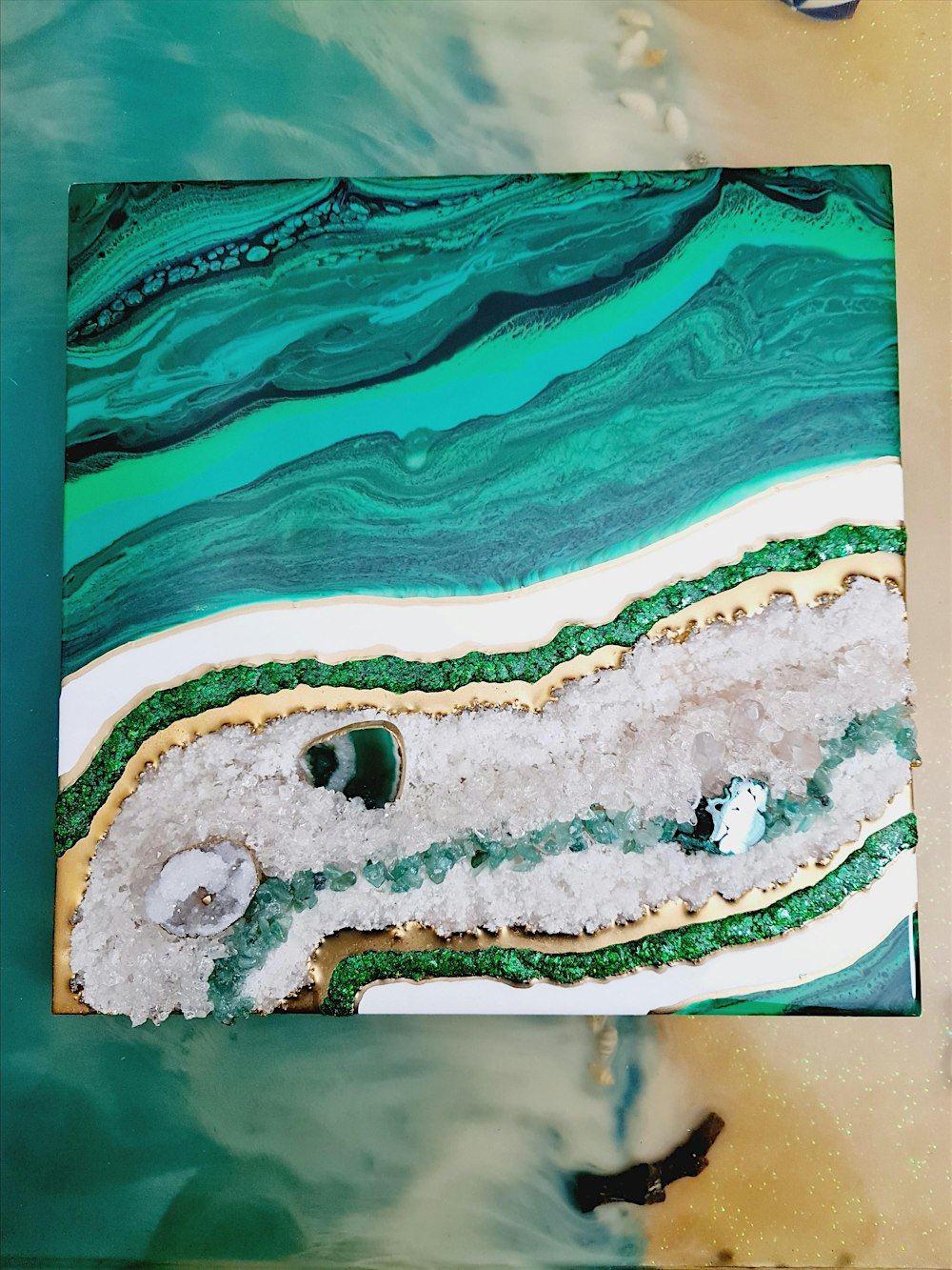 Resin Geode Layered work with semi precious stones