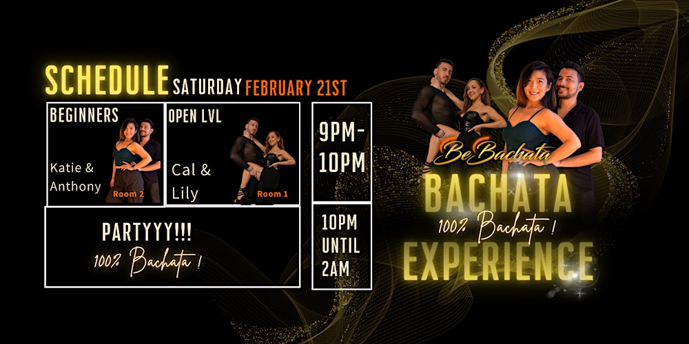 100% BACHATA PARTY + OPEN CLASS February 21st