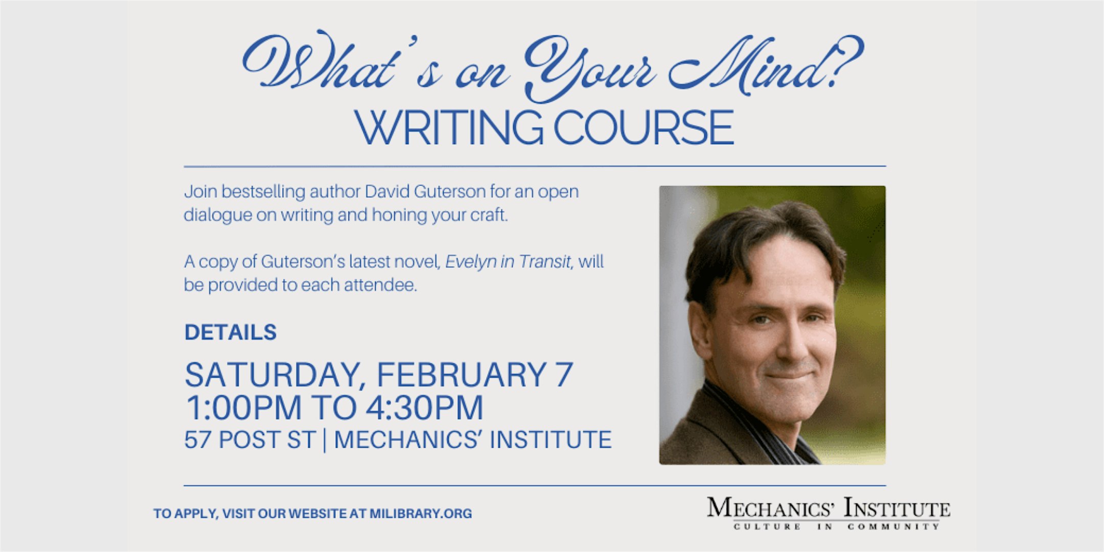 What’s on your mind? An intimate writing forum with author David Guterson