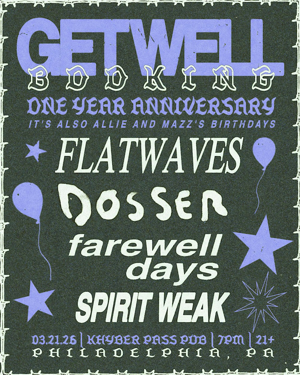 FLATWAVES, DOSSER, FAREWELL DAYS & SPIRIT WEAK