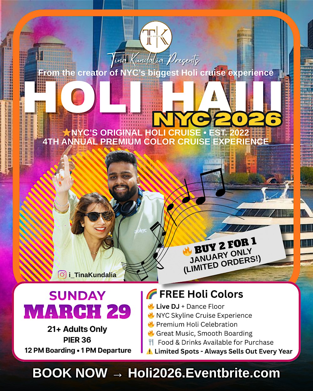 Holi Haiii NYC 2026 – March 29 • NYC’s #1 Holi Cruise Party