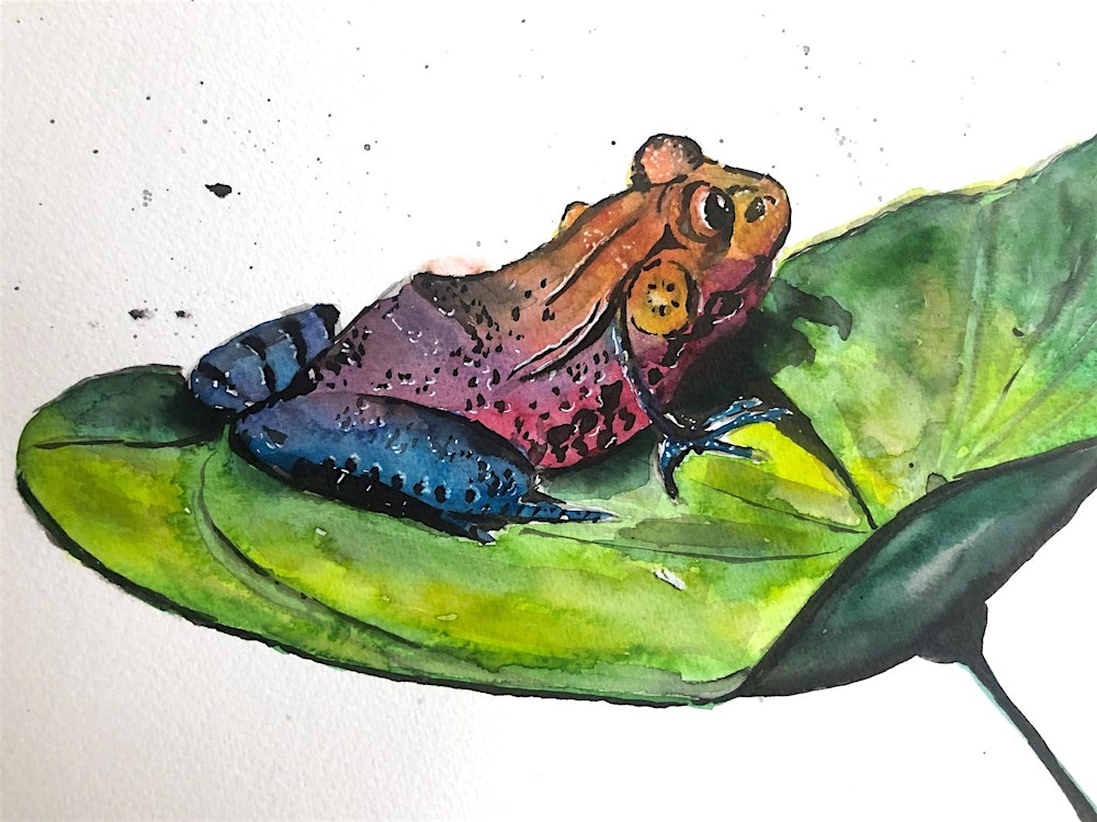 Mixed media: paint animal with watercolour and ink