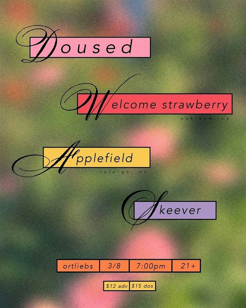 Doused, Welcome Strawberry, Applefield, and Skeever