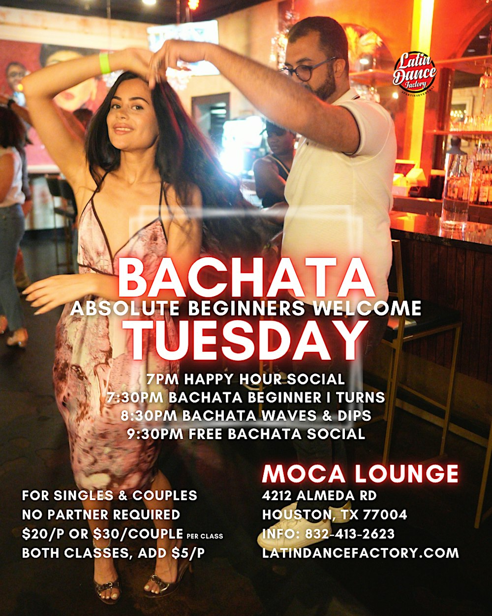 Bachata Lessons for Beginners. Tuesday nights at 7p in Houston 02/03