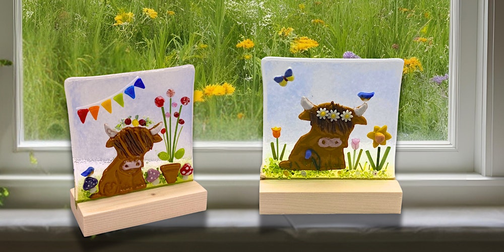 Fused Glass Spring Highland Cow