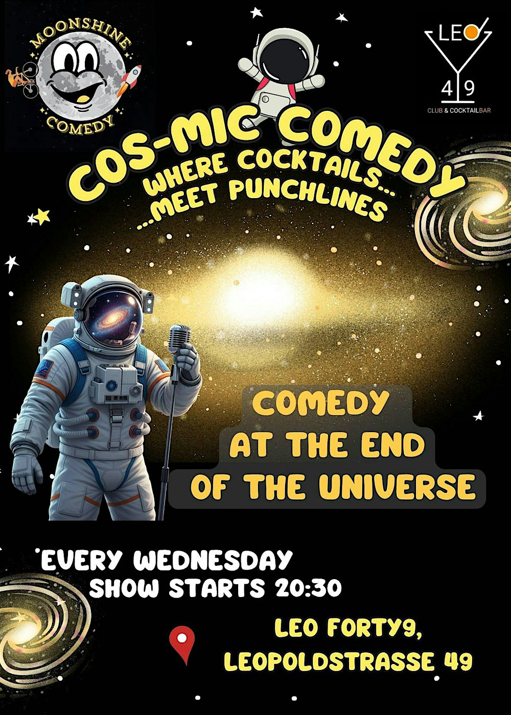 Cosmic Comedy: Where cocktails meet punchlines.