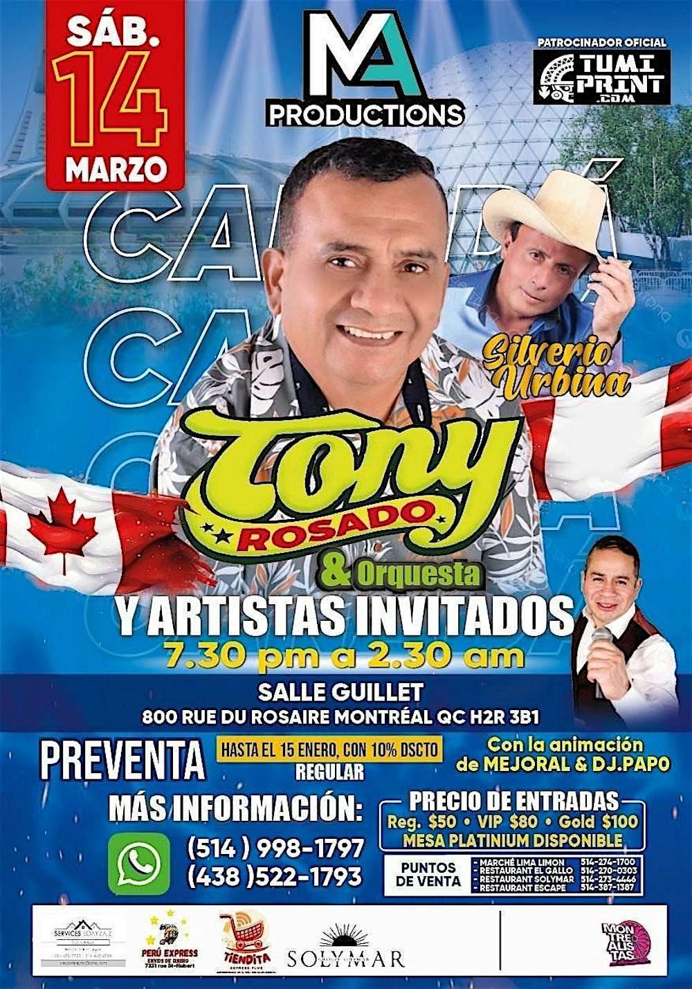 TONY ROSADO Y ORQUESTA  /SILVERIO URBINA  TOUR CANADÁ 2026