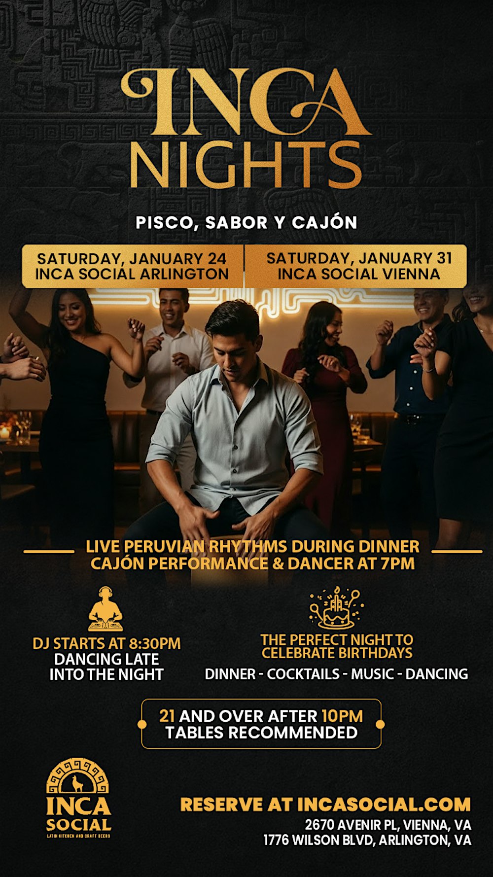 Inca Nights Arlington – Pisco, Sabor y Cajón