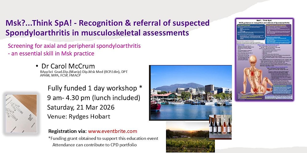 Msk?...Think SpA!  Recognition & referral of Spondyloarthritis- Hobart TAS