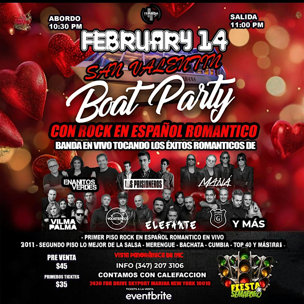 San Valentín Boat Party – Rock en Español Romántico en Vivo y rumba