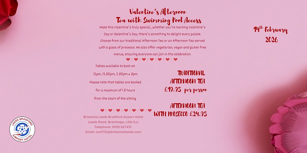 Valentine’s Afternoon  Tea with Swimming Pool Access