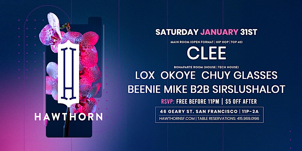 Hawthorn w/ DJ CLEE + Bonaparte Room Collective