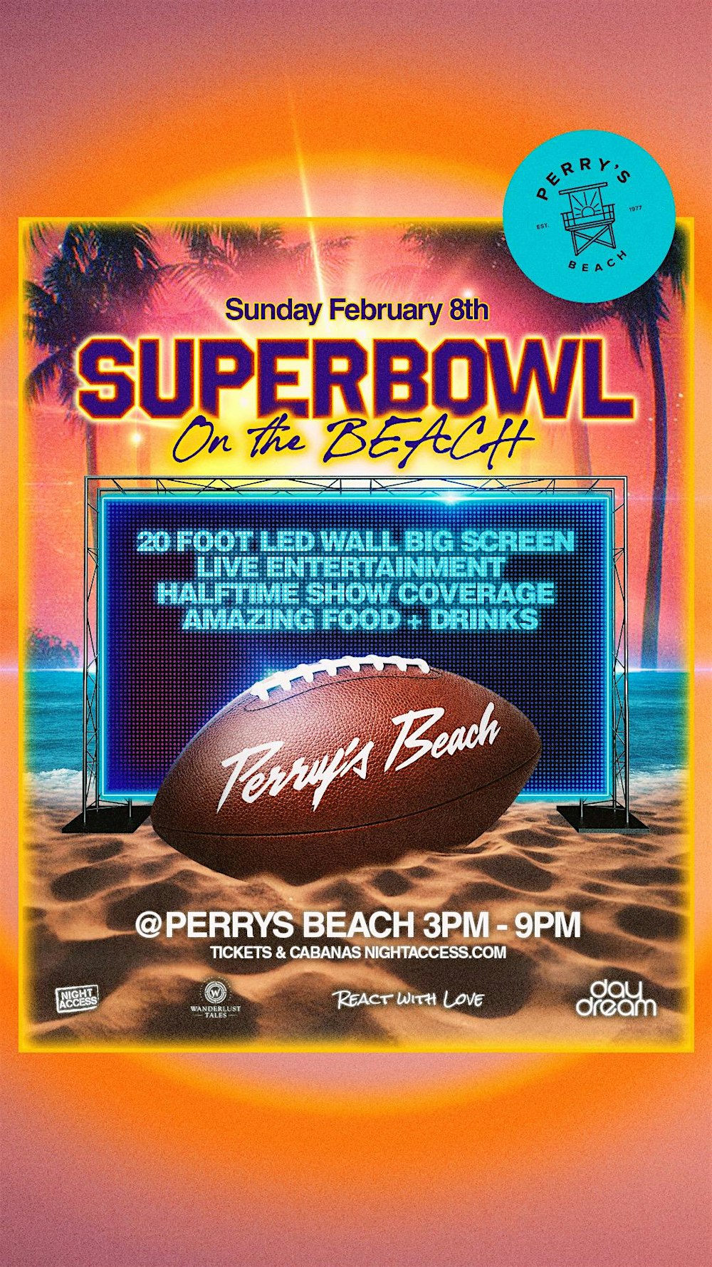 SUPER BOWL ON THE BEACH | Perry’s Beach Club | SUNDAY 2/8