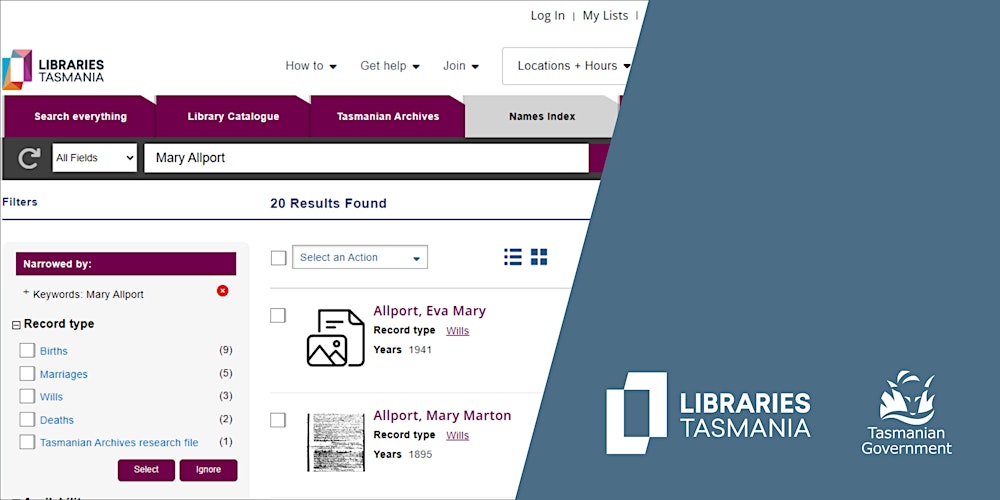 Family History: Tasmanian Records at Rosny Library