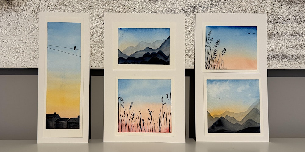 Introduction to watercolour - sunny skies, sun rise, meadows & mountains