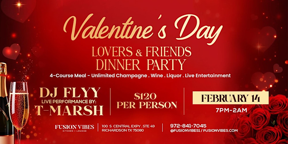 Valentine Day Dinner Party-4 Course Meal + Live Band