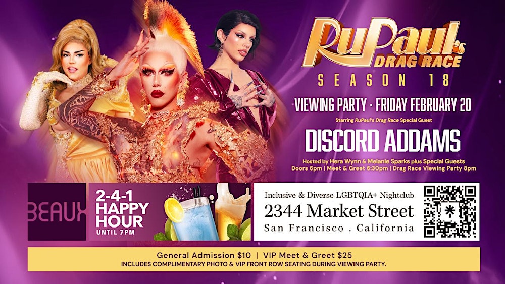 Discord Addams Rupaul's Drag Race Season 18 viewing party Friday Feb 20