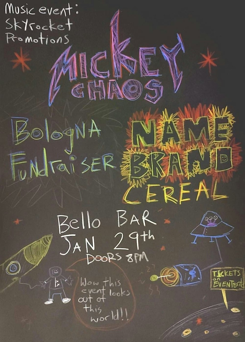 Mickey Chaos, Bologna Fundraiser, Name Brand Cereal