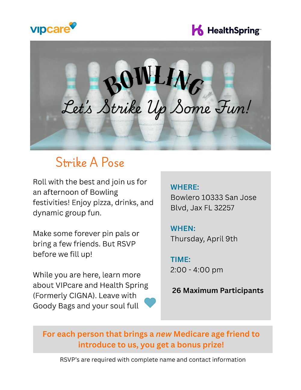 Strike A Pose ~ Bowling Event for ages 65plus