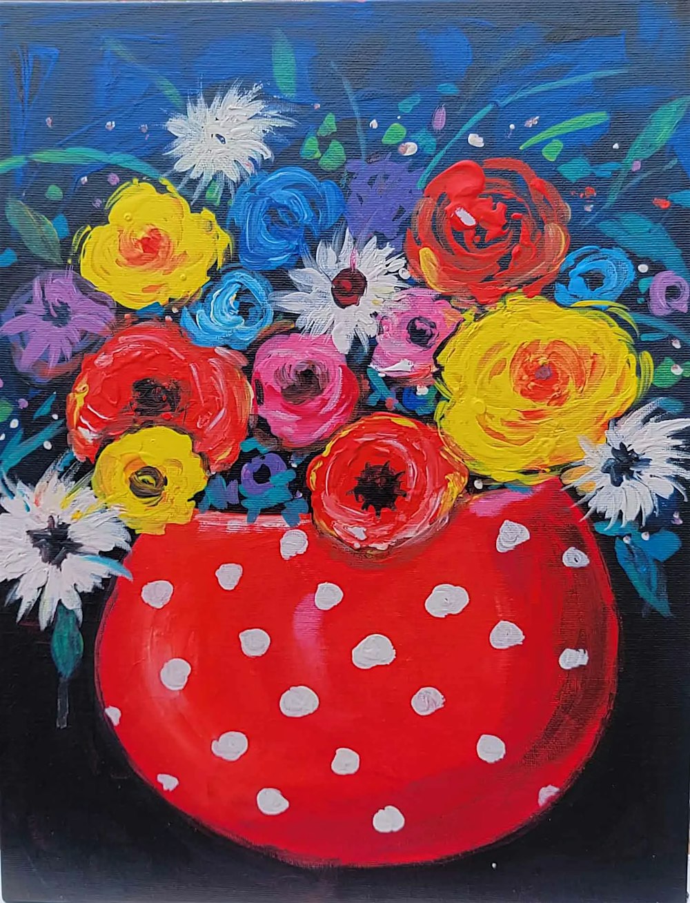 Sip and Paint Washington DC - White Dot Flower Vase with Flowers