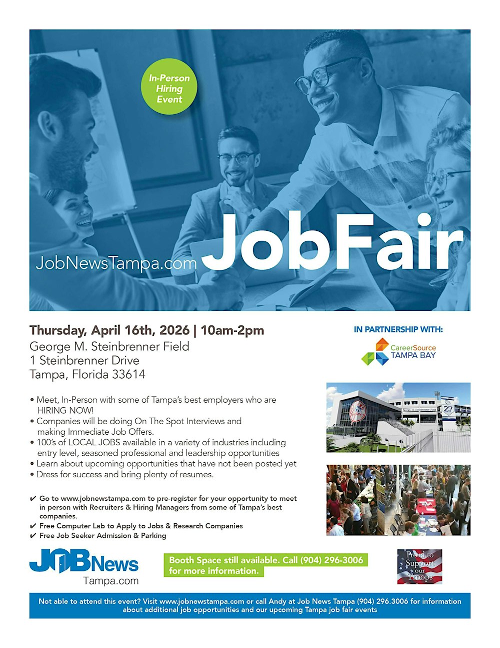 ** TAMPA JOB FAIR - Local Companies Hiring  for 100's of JOBS  April `16th