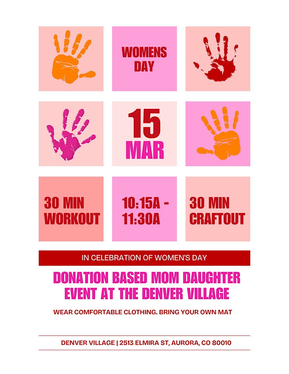 Women's Day WorkOut then CraftOut (Mom + Daughter)