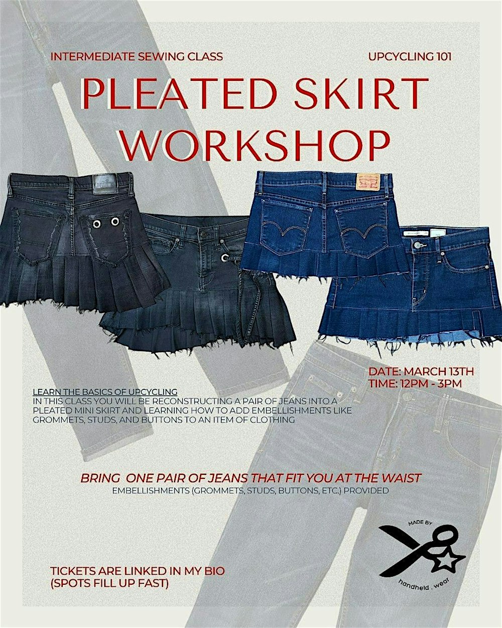 Pleated Skirt Workshop : Denim Upcycle