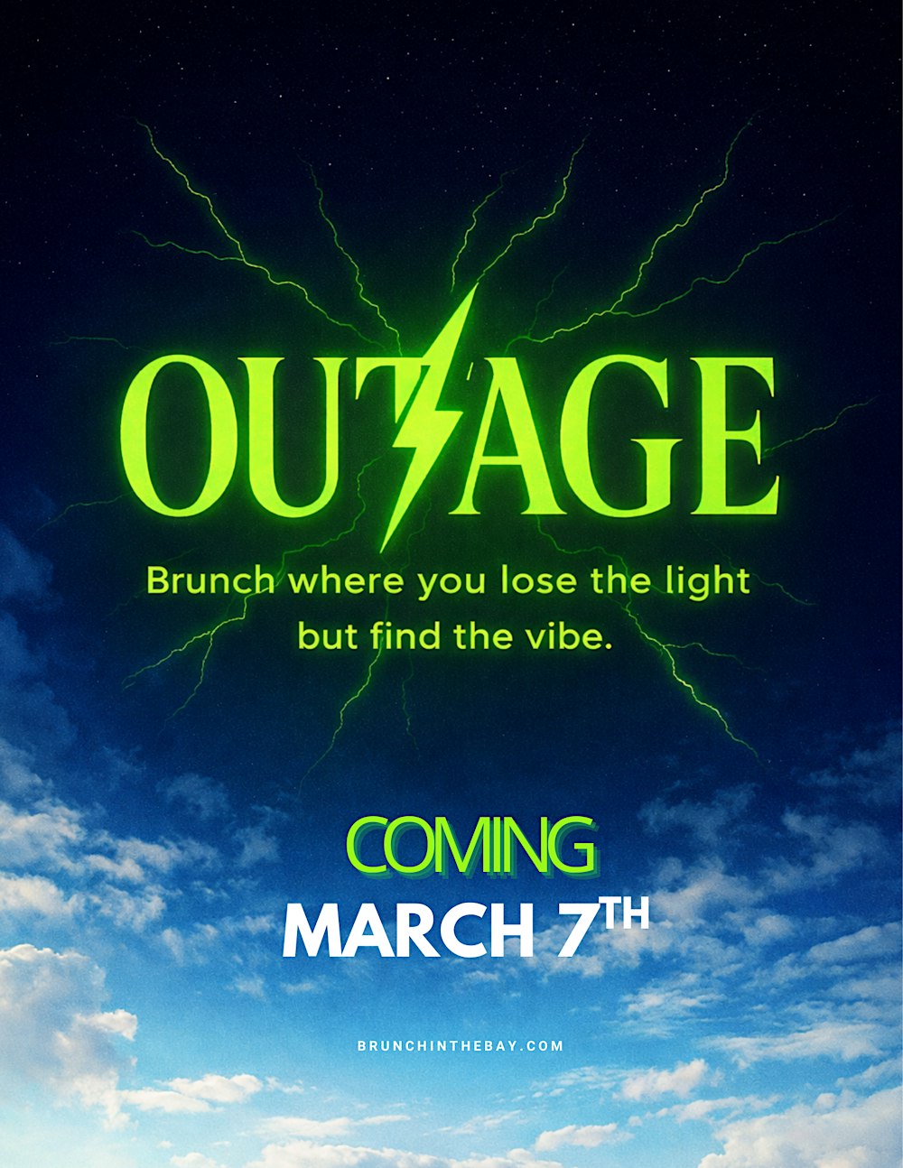 Outage: A daytime Brunch , transforming into an after-dark atmosphere.