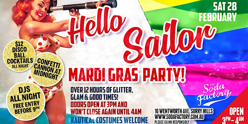 Hello Sailor! Soda's Annual Mardi Gras Parade Party