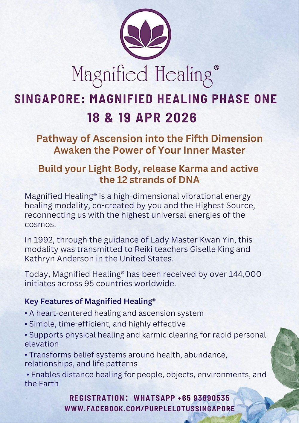 ✨ Magnified Healing® Workshop – Phase 1 (Singapore) ✨