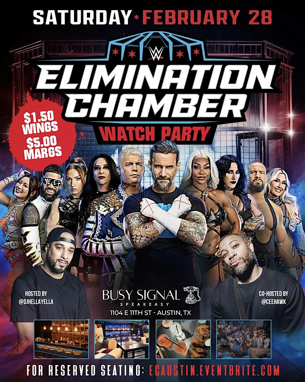 WWE Elimination Chamber Watch Party ($1.50 Wings/$5 Margs)